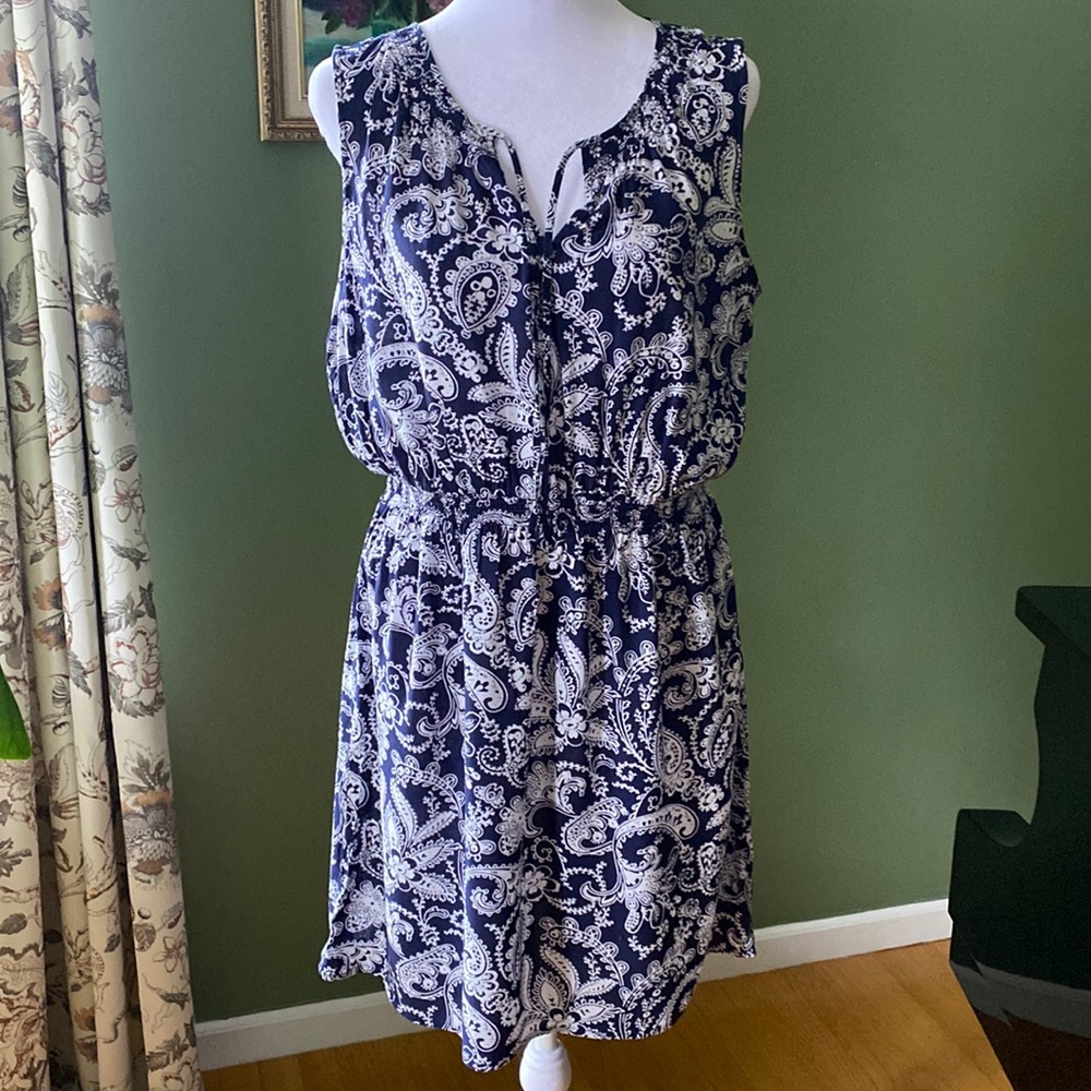 Ann Taylor LOFT Navy Floral Sleeveless Dress sz M